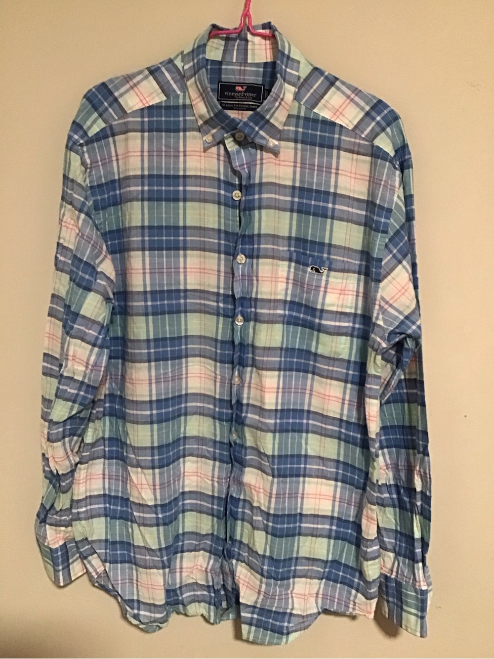 Vineyard Vines Light Blue & Green Plaid Button-Down Shirt